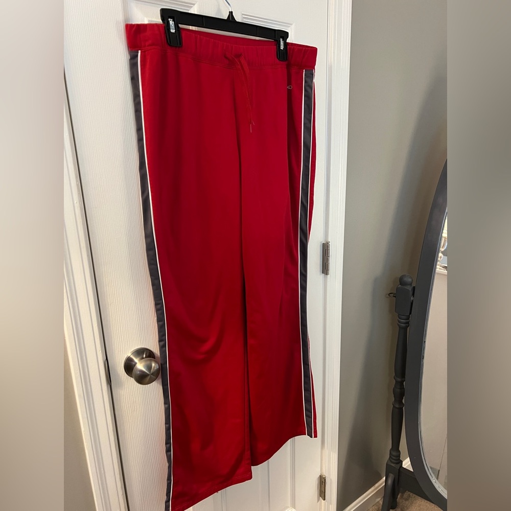 Champion Women’s Red Sweatpants with Gray Stripes